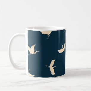 Japanese Cranes Silhouette Vintage Pattern Coffee Mug