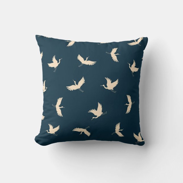 Japanese Cranes Silhouette Vintage Pattern Cushion (Front)