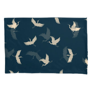 Japanese Cranes Silhouette Vintage Pattern Pillowcase