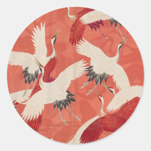 Japanese Cranes Silk Kimono Classic Art Classic Round Sticker