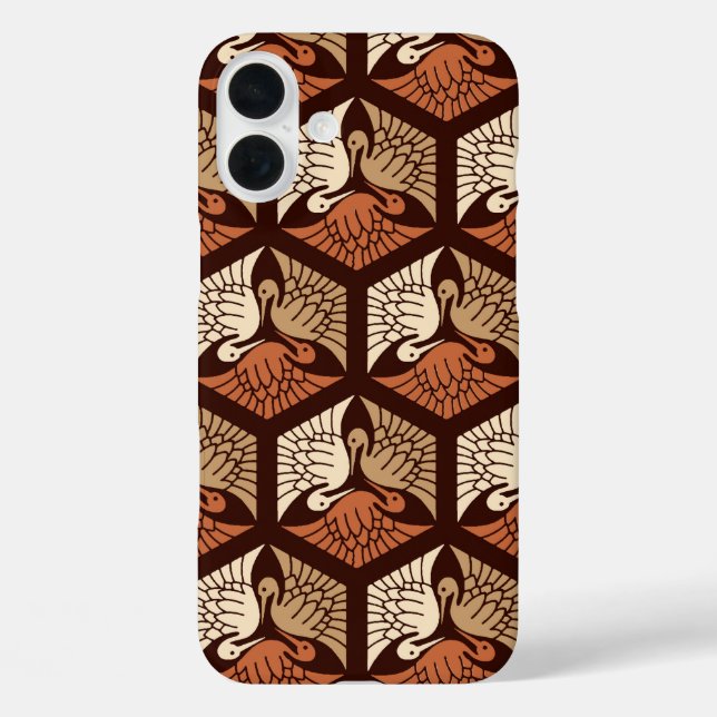 Japanese Cranes, Tan, Rust & Chocolate Brown Case-Mate iPhone Case (Back)