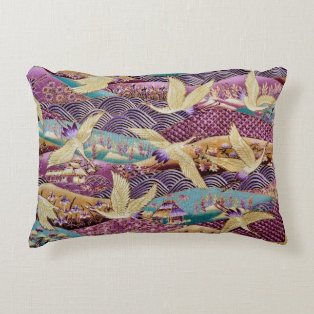 Japanese Cranes Traditional Design Purple Decorative Cushion (Front)