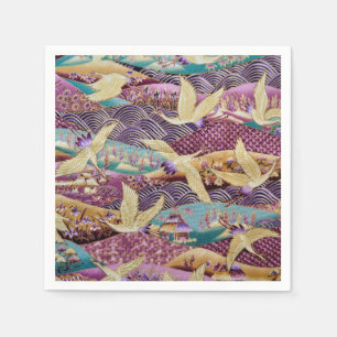 Japanese Cranes Traditional Design Purple Napkin