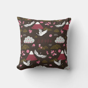 Japanese Cranes: Traditional Seamless Pattern Cushion