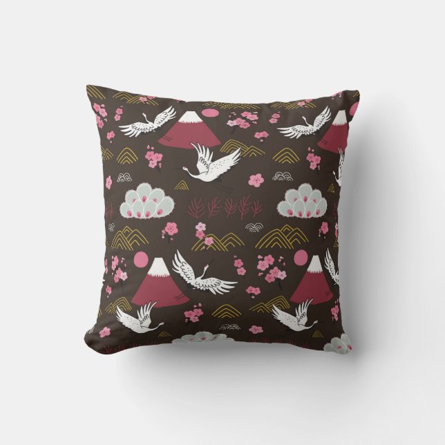 Japanese Cranes: Traditional Seamless Pattern Cushion (Front)