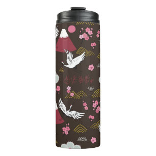 Japanese Cranes: Traditional Seamless Pattern Thermal Tumbler