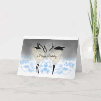 Japanese cranes winter dance Birthday Card