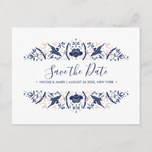 Japanese Crested ibis Blue Wedding Save the date Announcement Postcard