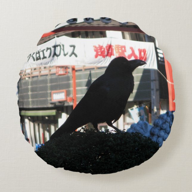 Japanese Crow Round Cushion (Front)