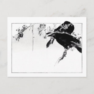 Japanese crows on a branch - Wantanabe Seitei -  Postcard
