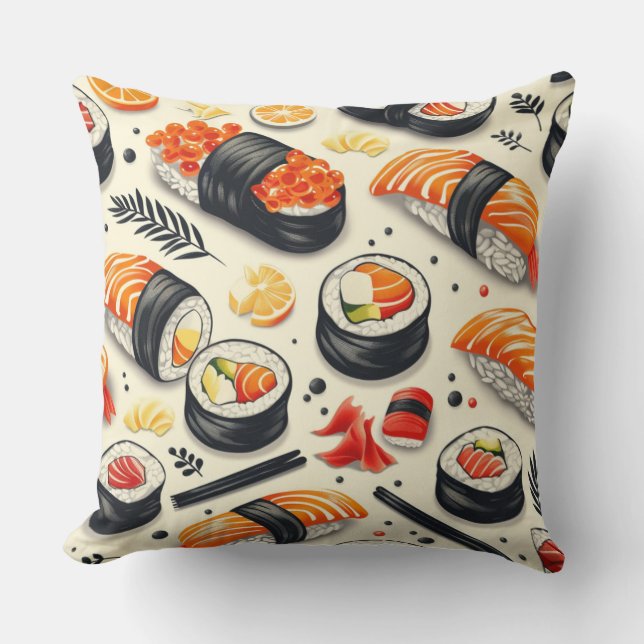 Japanese cuisine, rolls, sushi, sushi sticks, soy  cushion (Front)