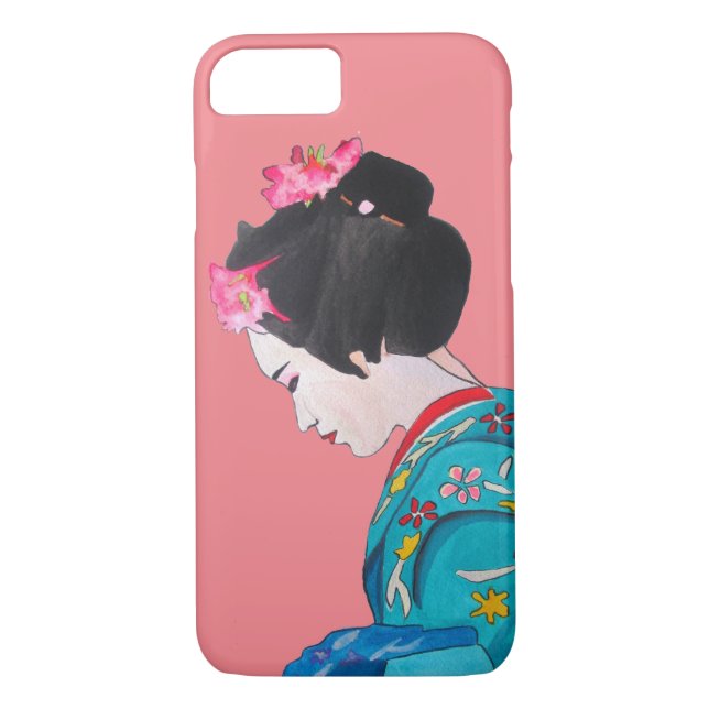 Japanese cute Geisha art with cherry blossom Case-Mate iPhone Case (Back)