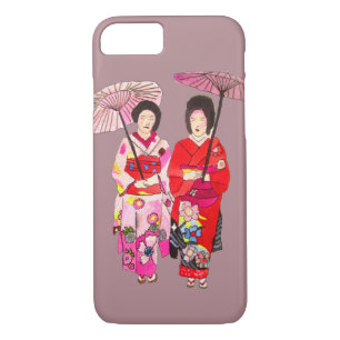 Japanese cute Geisha art with pink kimono iPhone 8/7 Case