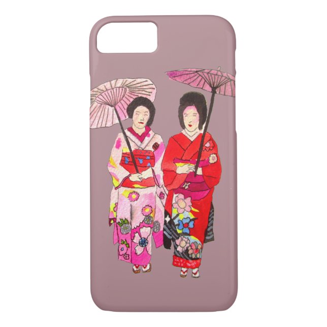Japanese cute Geisha art with pink kimono Case-Mate iPhone Case (Back)