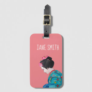 Japanese cute Geisha with customisable name Luggage Tag