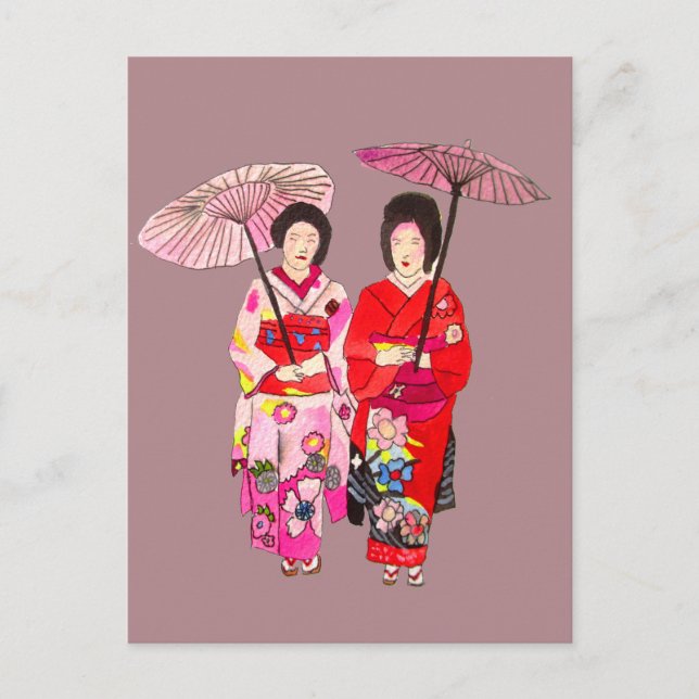 Japanese  cute Geisha with pink kimono Postcard (Front)
