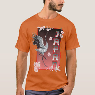 Japanese Dancing Crane Bird Sakura Cherry Blossom T-Shirt