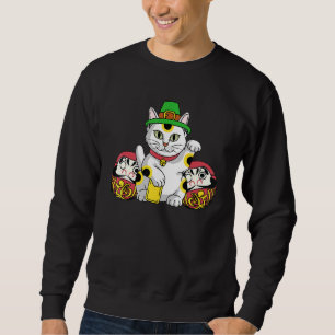 Japanese Daruma Doll Maneki Neko Cat In St Patrick Sweatshirt