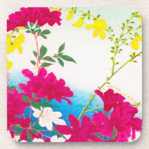 Japanese day lilies - magenta, yellow blue coaster