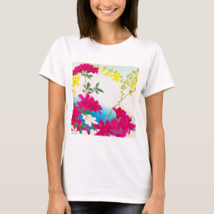 Japanese day lilies - magenta, yellow blue T-Shirt