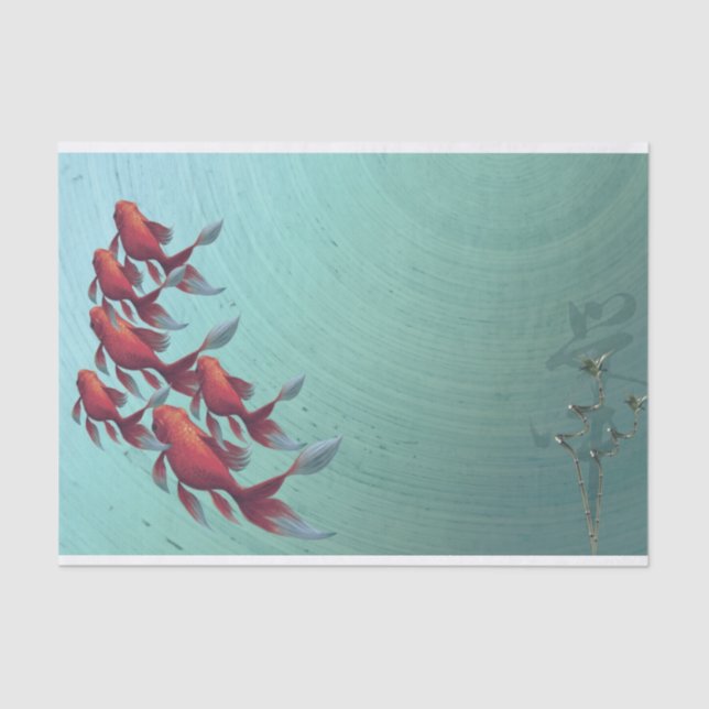 Japanese Decoupage Koi Goldfish Orange Blue Tissue Paper (Front)