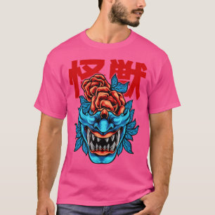 Japanese Demon Samurai Oni Face Mask Glitch T-Shirt