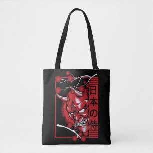 Japanese Demon Skull Minimalistic Devil Art Tote Bag