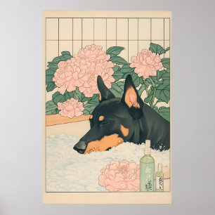 Japanese Doberman Bathroom Print Ukiyo-e Style Dog