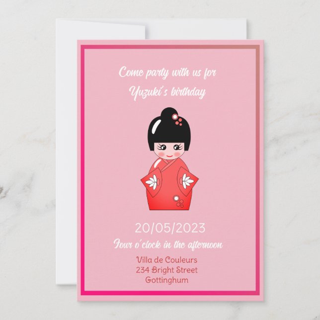 Japanese doll  birthday party no3 invitation (Front)