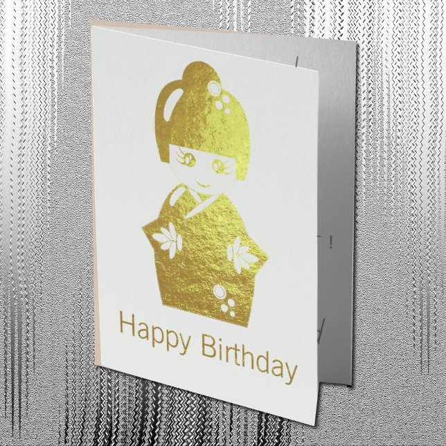 Japanese doll - golden birthday foil card (Creator Uploaded)