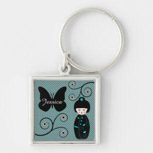 Japanese Doll Polka Dot Personalised Key Ring