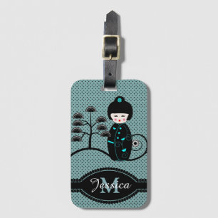 Japanese Doll Polka Dot Personalised Luggage Tag