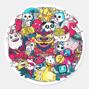 Japanese Doodle Art Classic Round Sticker