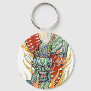 Japanese Dragon and Lotus Flower Key Ring