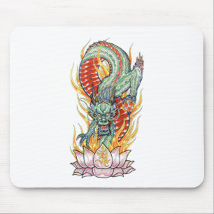 Japanese Dragon and Lotus Flower Mouse Mat