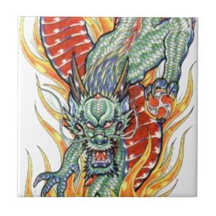 Japanese Dragon and Lotus Flower Tile