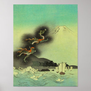 Japanese Dragon and Mount Fuji Poster