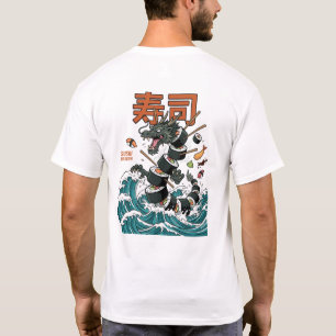Japanese Dragon and Sushi Wave Art T-Shirt