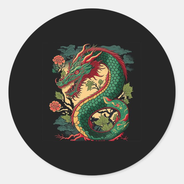 Japanese Dragon Anime Japan Chinese Dragons Tattoo Classic Round Sticker (Front)