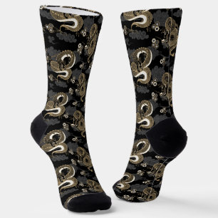Japanese Dragon Black and Gold Socks