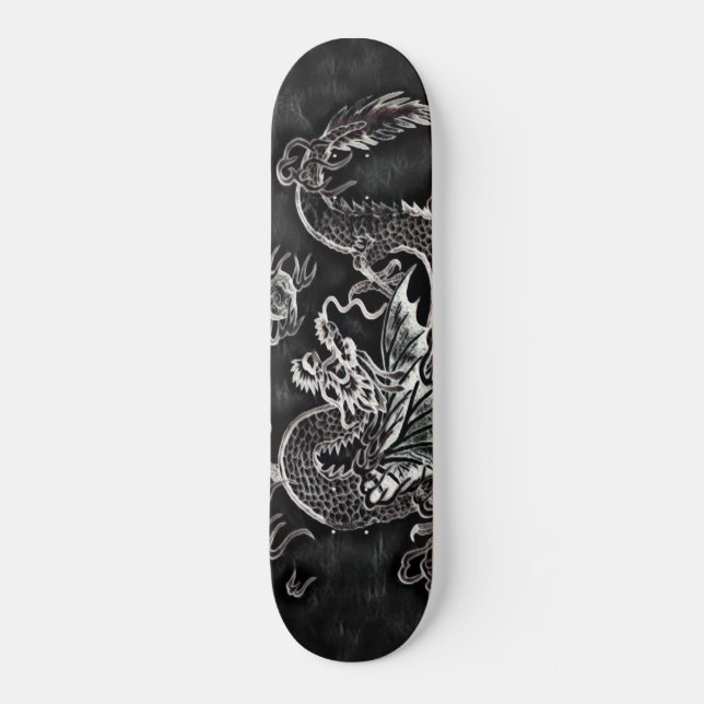 Japanese Dragon Black, Silver Vintage Deck Skateboard (Front)