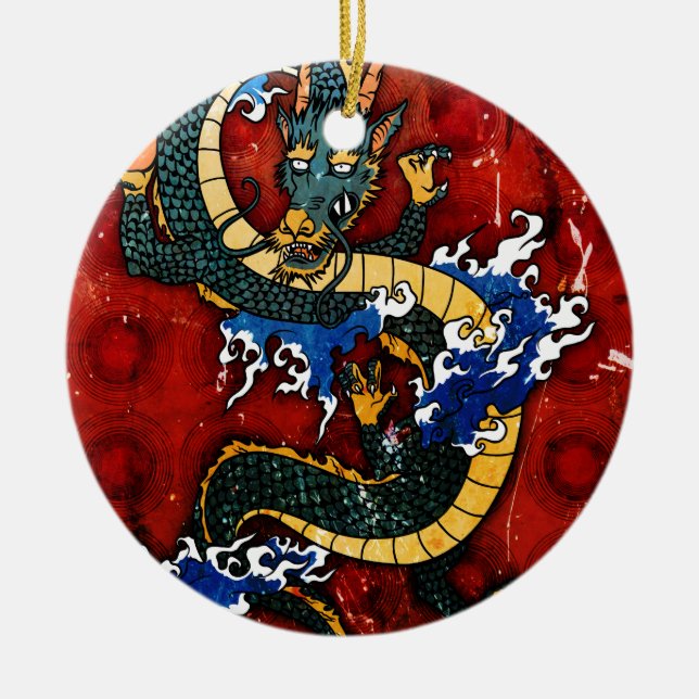 Japanese Dragon Ceramic Tree Decoration (Front)