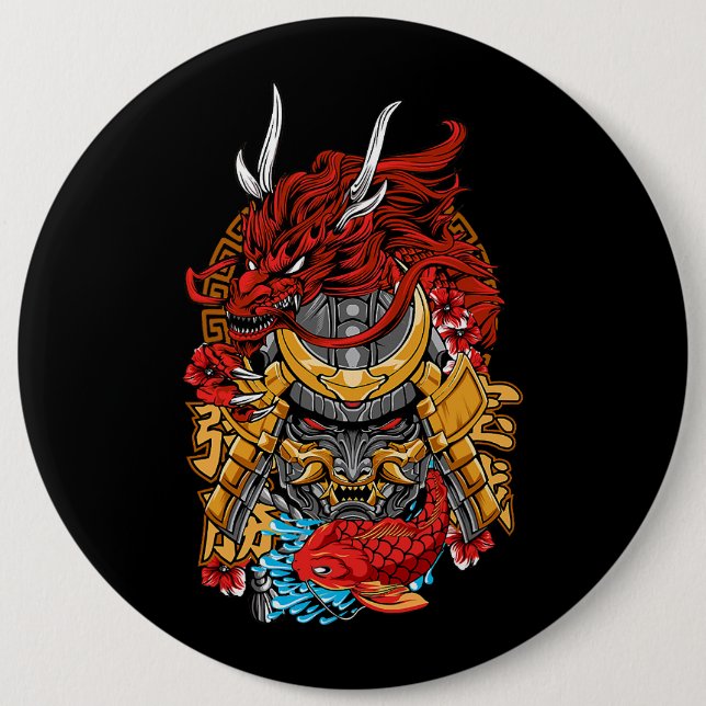 Japanese Dragon Cyberpunk Samurai Koi Fish Aesthet 6 Cm Round Badge (Front)