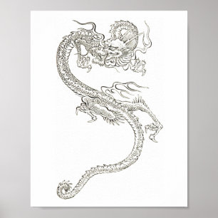 Japanese dragon, dragon, fantasy, sketch drawing poster