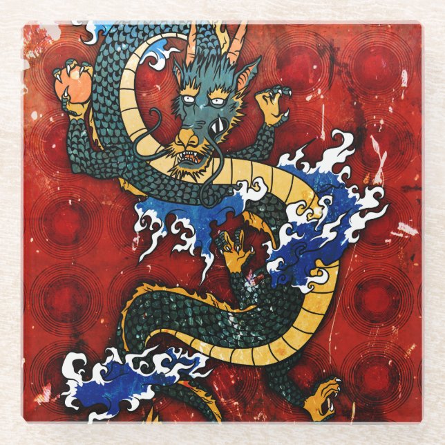 Japanese Dragon Glass Coaster (Front)