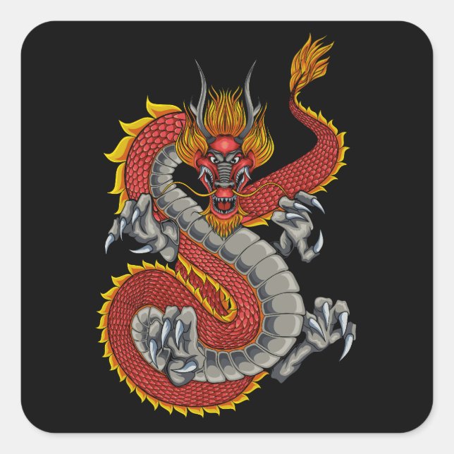 japanese dragon illustration square sticker (Front)