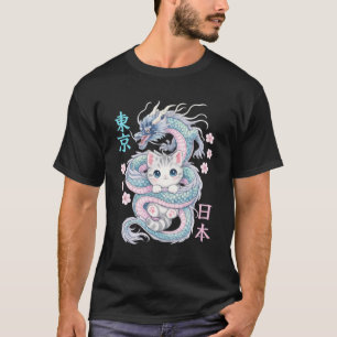 Japanese Dragon Kawaii Kitten Cute Cat Pastel Anim T-Shirt