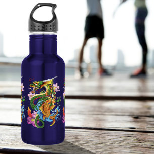Japanese Dragon Koi Lotus Mythical Asian Blue 532 Ml Water Bottle