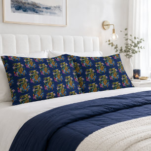 Japanese Dragon Koi Lotus Mythical Asian Blue Pillowcase