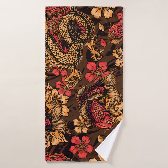 Japanese dragon koi pattern. bath towel (Bath Towel)